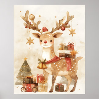 Cozy Reindeer with Christmas Gifts Wall Art Decor