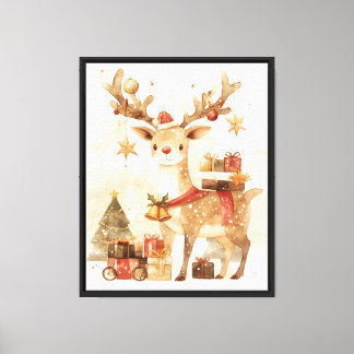 Cozy Reindeer with Christmas Gifts Wall Art Decor