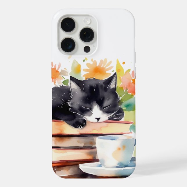 Cozy Relaxed Cat in Watercolor iPhone Case (Back)