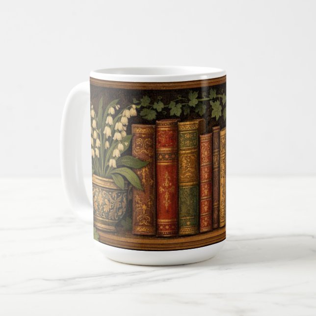 Cozy retro book shelf coffee mug (Front Left)