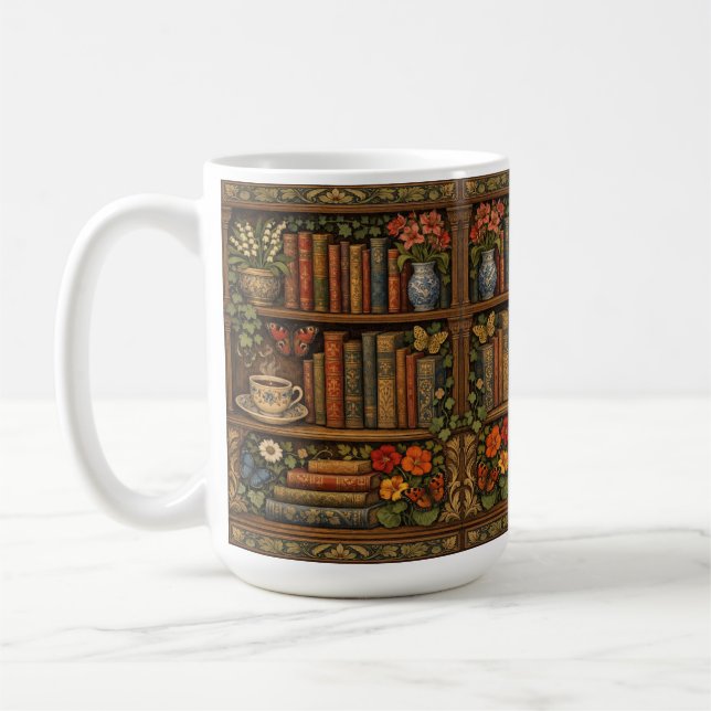 Cozy retro book shelf coffee mug (Left)