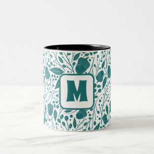 Cozy Retro Green Christmas Personalized Monogram Two-Tone Coffee Mug