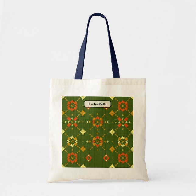 Cozy Retro Knitted Geometric Pattern Tote Bag (Front)
