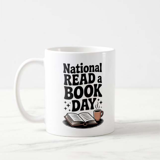 Cozy Retro National Read a Book Day Tea Coffee Mug (Left)
