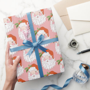 Cozy Retro Pink Santa Claus Christmas Wrapping Paper