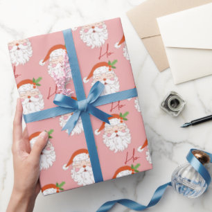 Cozy Retro Pink Santa Claus Christmas Wrapping Paper