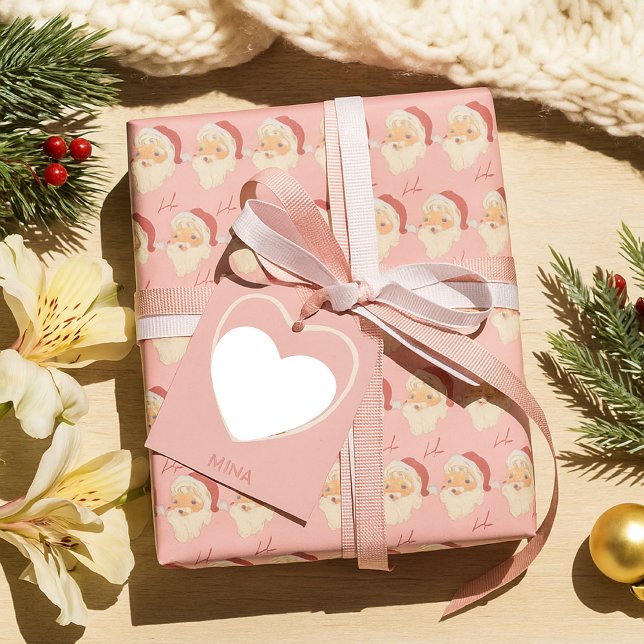 Cozy Retro Pink Santa Claus Christmas Wrapping Paper (Creator Uploaded)