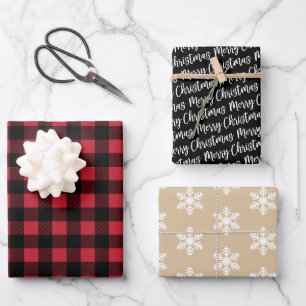 Cozy Rich Red Buffalo Plaid Merry Christmas Wrapping Paper Sheets