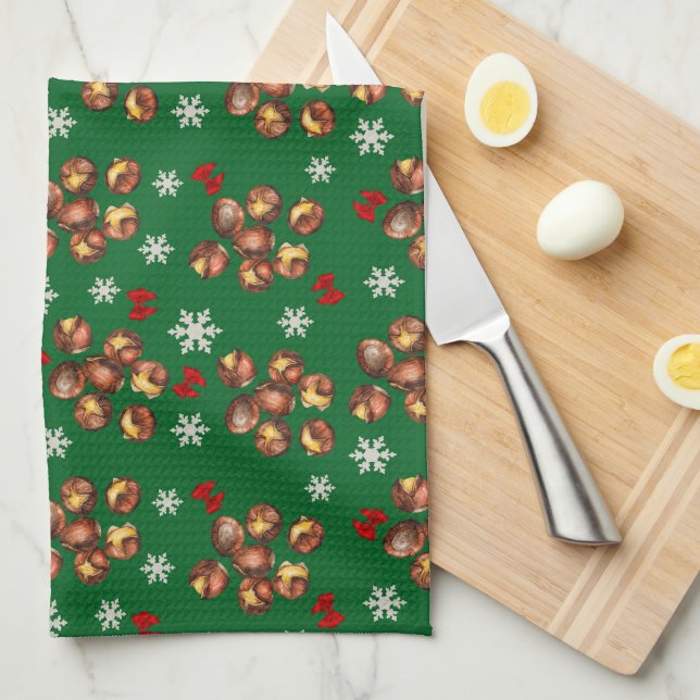 Cozy Roasted Chestnuts  And Snowflakes Winter Kitchen Towel (Quarter Fold)