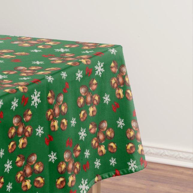 Cozy Roasted Chestnuts  And Snowflakes Winter Tablecloth (In Situ)