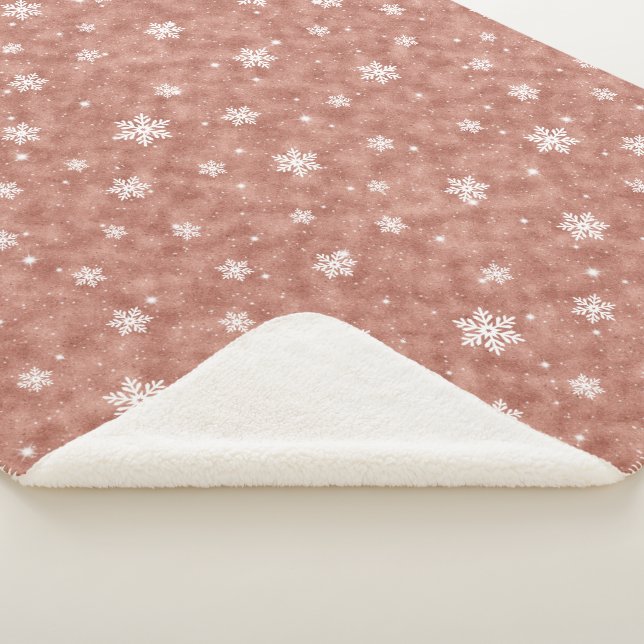 Cozy Rose Gold Glitter Stars Snowflakes Sherpa Blanket (3/4)