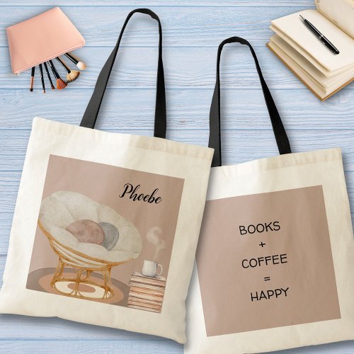 Cozy Round Chair Books and Coffee Tote Bag