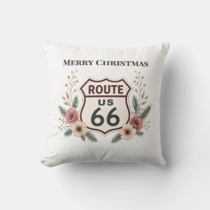 Cozy Route 66 Christmas Floral Decorative Accent Throw Pillow