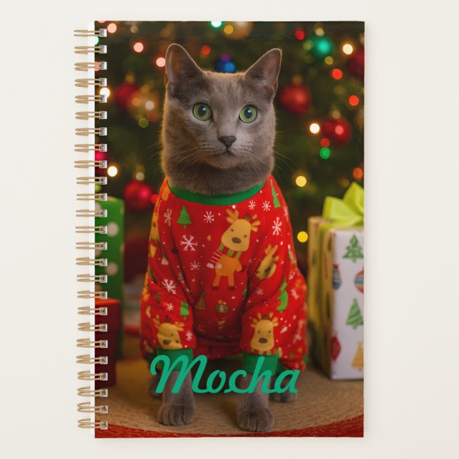 Cozy Russian Blue Cat Christmas Personalized  Planner (Front)