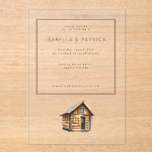 Cozy Rustic Cabin Illustration Acrylic Invitations