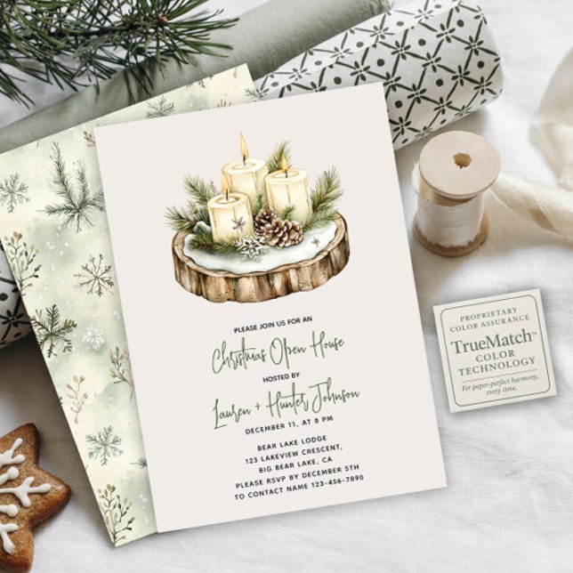 Cozy Rustic Candle Christmas Open House Party Invitation (Creator Uploaded)