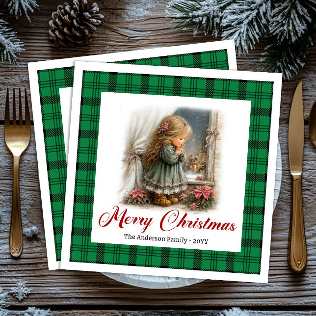 Cozy Rustic Christmas Scene Custom Name Napkins (Cozy Rustic Christmas Scene Custom Name Napkins)