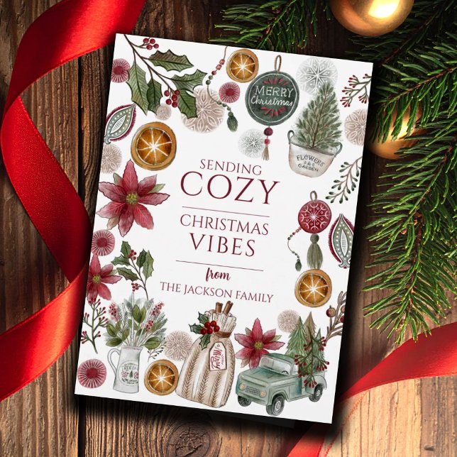 Cozy Rustic Christmas Vibes Holiday Card (Creator Uploaded)