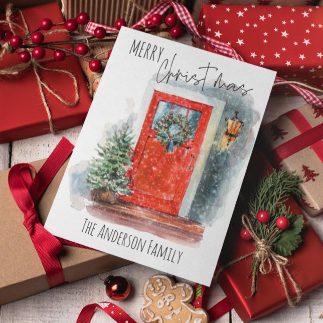 Cozy Rustic Farmhouse Country Watercolor Christmas Holiday Card (Creator Uploaded)