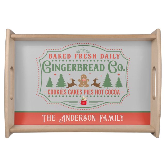 Cozy Rustic Gingerbread Baking Family Name Serving Tray (Front)