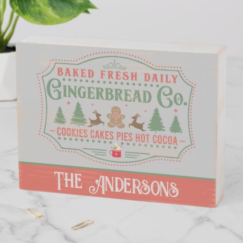 Cozy Rustic Gingerbread Family Name Wooden Box Sign