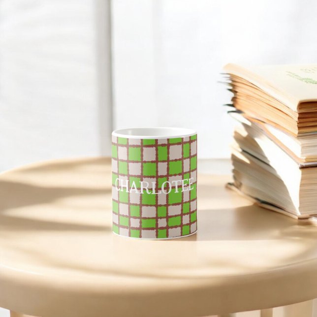 Cozy Rustic Green Brown Checkered Plaid Pattern Coffee Mug (Creator Uploaded)