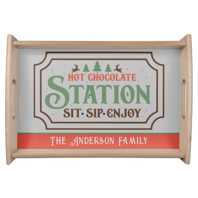 Cozy Rustic Hot Chocolate Family Name Serving Tray (Front)