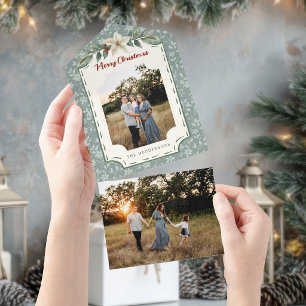 Cozy Rustic Sage Christmas Botanical Photo All In One Invitation
