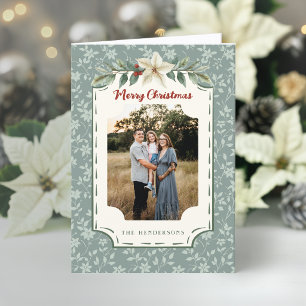 Cozy Rustic Sage Christmas Botanical Photo Holiday Card