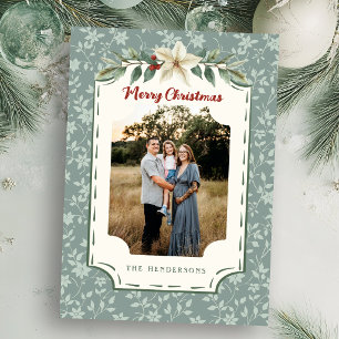 Cozy Rustic Sage Christmas Botanical Photo Holiday Card