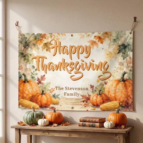 Cozy Rustic Watercolor Pumpkin Thanksgiving Banner