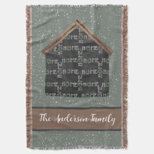 Cozy Rustic Wood Home Family Name Throw Blanket