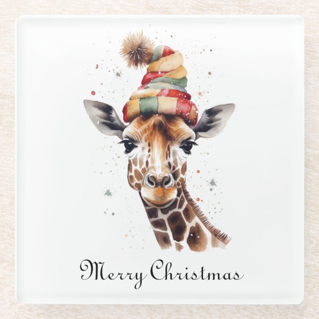 Cozy Safari Christmas, custom Glass Coaster (Front)