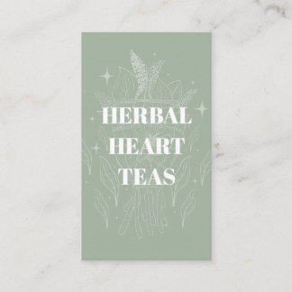 Cozy Sage Green Herbal Tea Shop Herb Bundle Business Card