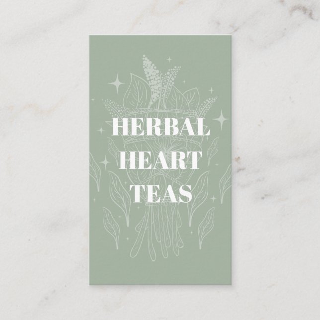 Cozy Sage Green Herbal Tea Shop Herb Bundle Business Card (Front)