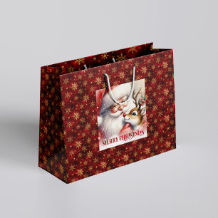 Cozy Santa and Rudolph Classic Christmas Gift Bag