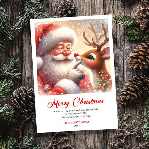 Cozy Santa And Rudolph Warm Christmas Greeting  Holiday Card