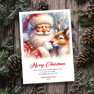 Cozy Santa And Rudolph Winter Christmas Greeting  Holiday Card