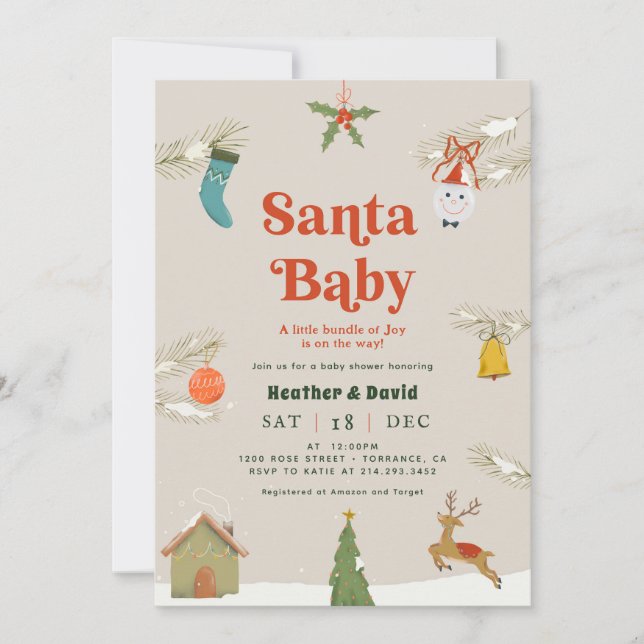 Cozy Santa Baby Holiday Baby Shower Invitation (Front)