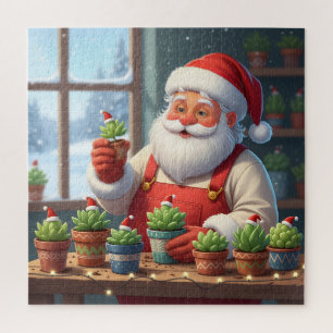 Cozy Santa Claus Gardener Planting Succulents Jigsaw Puzzle