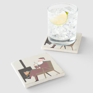 Cozy Santa Fireplace Pattern Marble Coasters Set