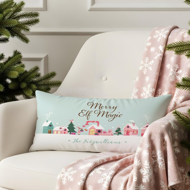 Cozy Santa North Pole Pink Elf Workshop Village Lumbar Pillow (Cozy Santa North Pole Pink Elf Workshop Village Lumbar Pillow)