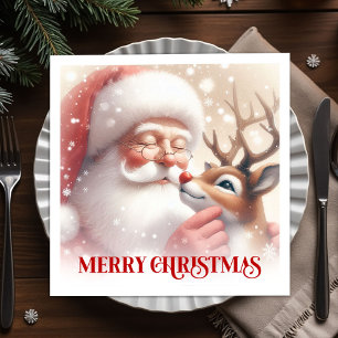 Cozy Santa Rudolph Holiday Table Napkins