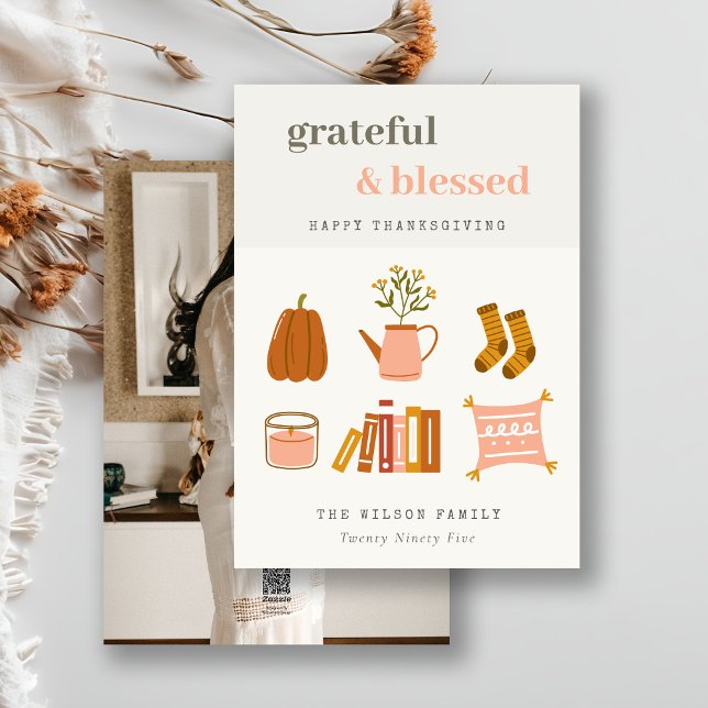 Cozy Scandi Autumn Essential Photo Thanksgiving Holiday Card (Creator Uploaded)