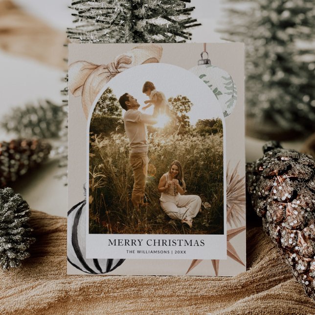 Cozy Scandi Boho Arch Family Photo Christmas Holiday Postcard (Cozy Holiday Photo Postcard)