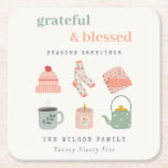 Cozy Scandi Winter Essential Seasons Greetings Square Paper Coaster<br><div class="desc">If you need any further customisation please feel free to message me on yellowfebstudio@gmail.com.</div>