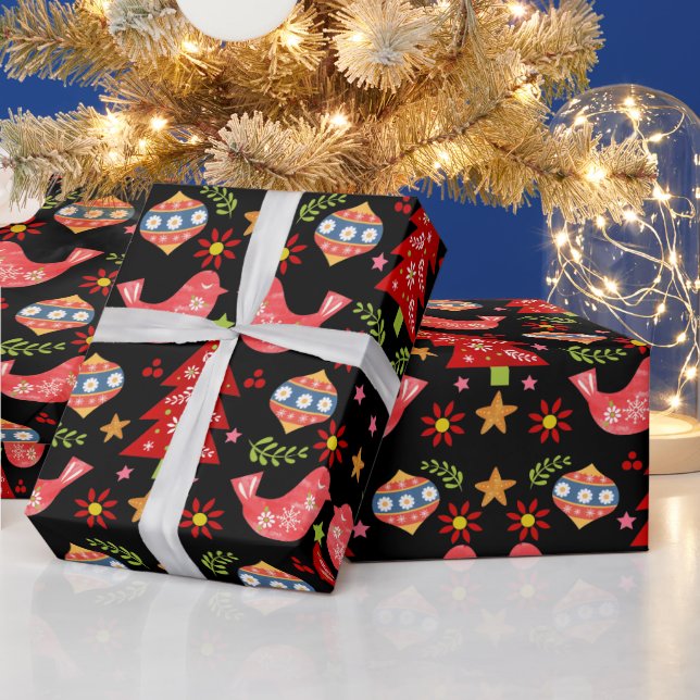 Cozy Scandinavian Folk Art Christmas Wrapping Paper (Holidays)