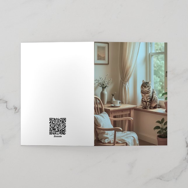 Cozy Scandinavian Window Nook – Elegant  Foil Greeting Card (Outside Laydown)