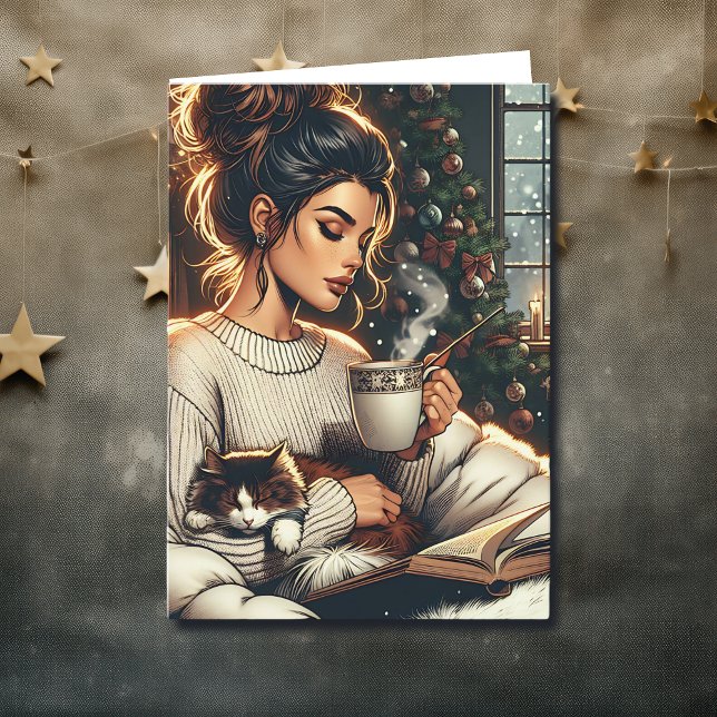 Cozy Scene | Woman Drinking Cocoa Christmas Card (Creator Uploaded)