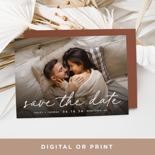 Cozy Script | Horizontal Photo Save The Date (Creator Uploaded)